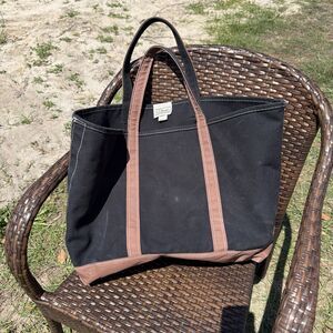 VTG 90s LL Bean Boat & Tote Bag USA Canvas Rare Black Brown Large